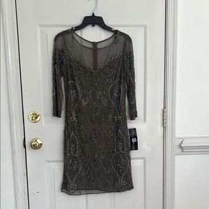 Elegant Taupe Beaded Dress